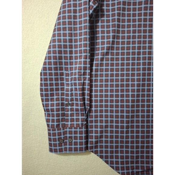 Society of Threads Dress Shirt Mens Large Blue Check No Iron 4 Way Stretch Slim - Picture 2 of 8